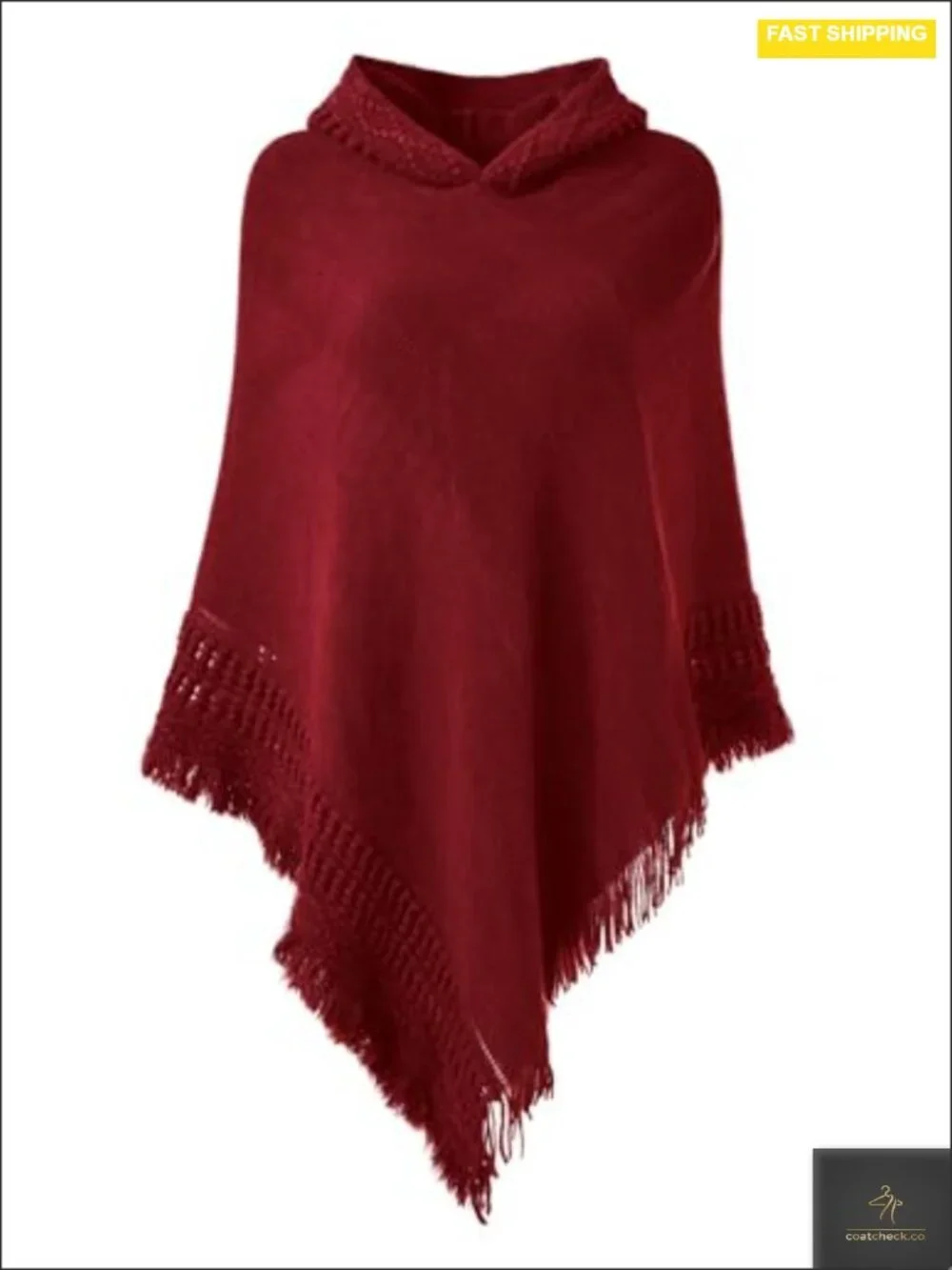 Hooded Knit Poncho with Fringe - Witchy Gothic Cape